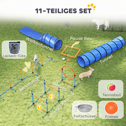 Dog Agility Set with Adjustable Jumps and Tunnel