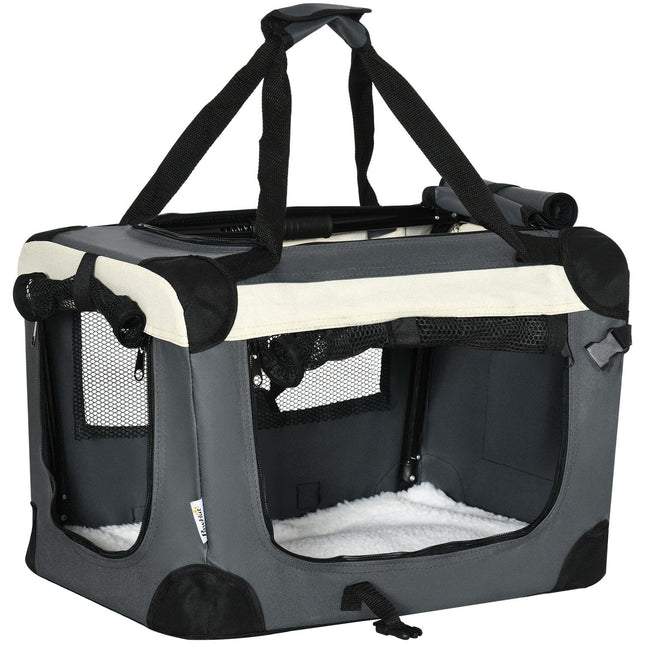 Foldable gray dog bag with cushion, small size