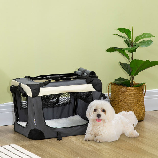 Foldable gray dog bag with cushion, small size