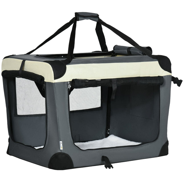 Foldable dog transport bag with cushion, grey/black