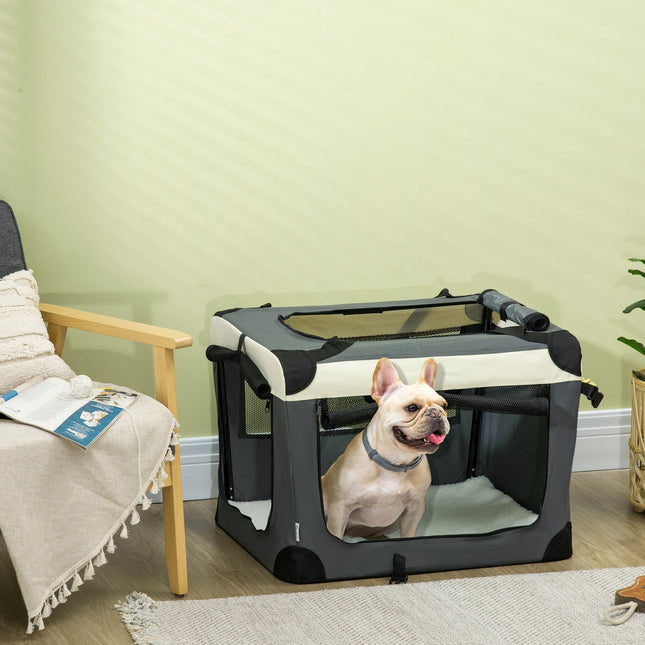 Foldable dog transport bag with cushion, grey/black