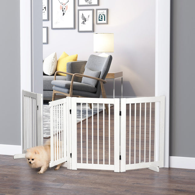 Freestanding wooden dog gate with door, 91 cm - White