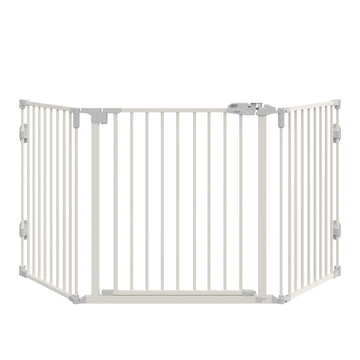 Foldable dog barrier with adjustable angle and automatic door