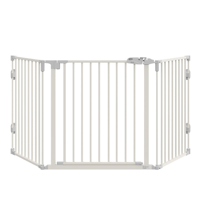 Foldable dog barrier with adjustable angle and automatic door