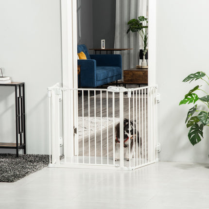 Foldable dog barrier with adjustable angle and automatic door