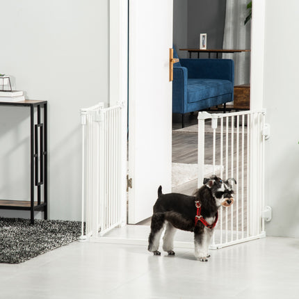 Foldable dog barrier with adjustable angle and automatic door