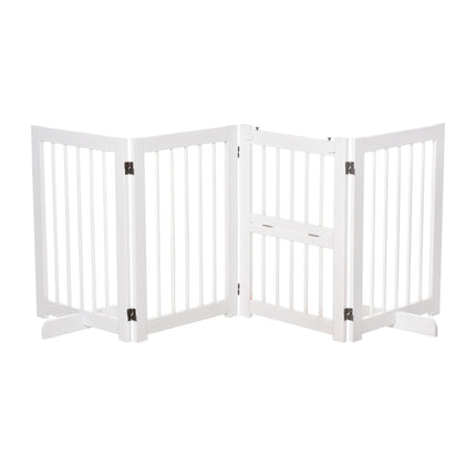 Collapsible dog safety gate with support feet, pine white