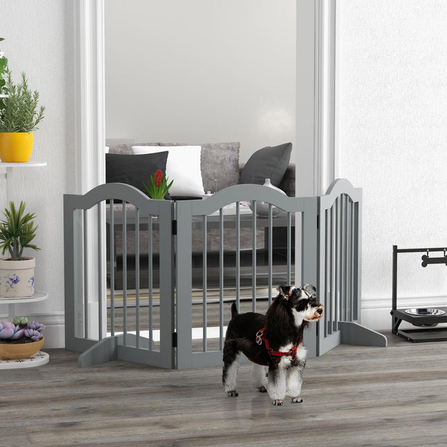 Folding dog barrier gate, 3-part, light grey, 154.5 x 61 cm