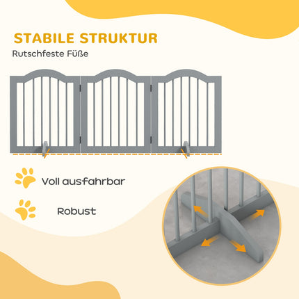 Folding dog barrier gate, 3-part, light grey, 154.5 x 61 cm