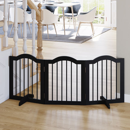 Dog Barrier Gate - Foldable & Stable, MDF, Black 154.5X61Cm