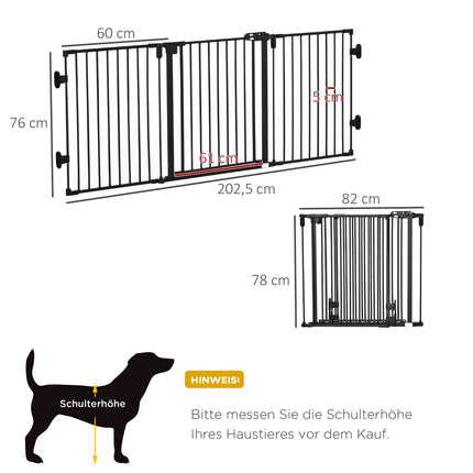 Adjustable dog barrier with automatic door, foldable 3 panels