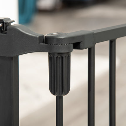 Adjustable dog barrier with automatic door, foldable 3 panels