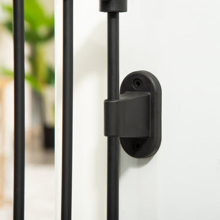 Adjustable dog barrier with automatic door, foldable 3 panels