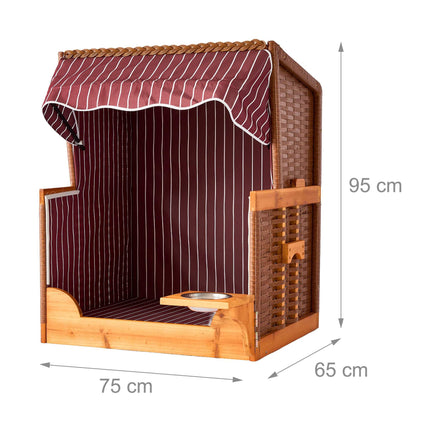 Dog Beach Chair, Wood & Rattan with Bowl