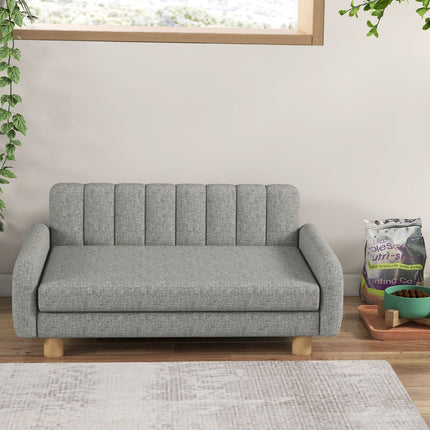 Raised gray dog bed with soft cushion for medium-sized dogs