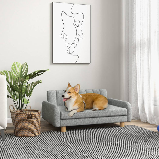 Raised gray dog bed with soft cushion for medium-sized dogs