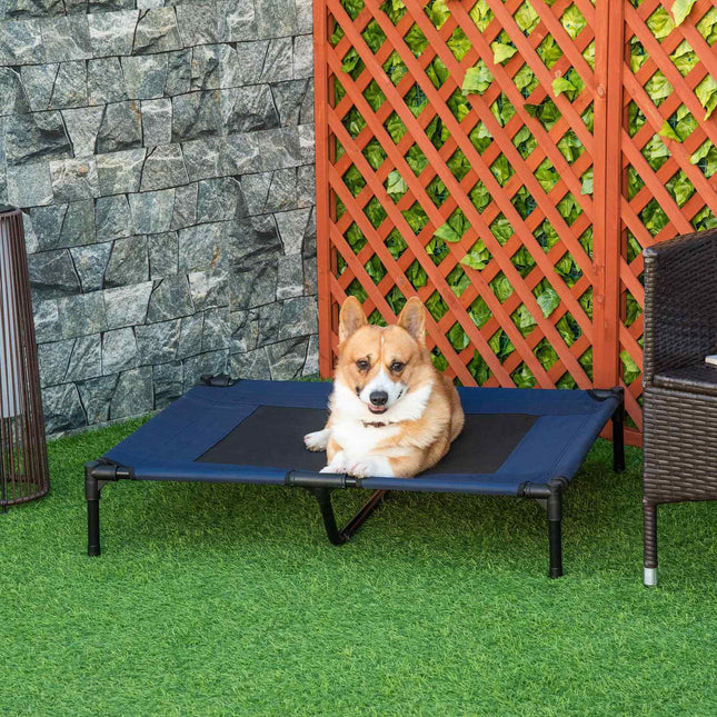 Outdoor pet bed, metal frame & Oxford fabric, blue, 91x76x18 cm