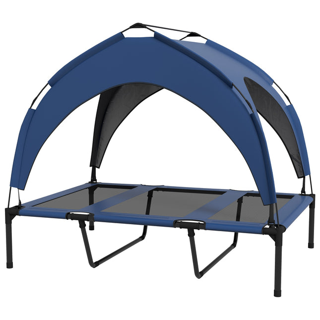 Raised outdoor dog bed with canopy, breathable, large