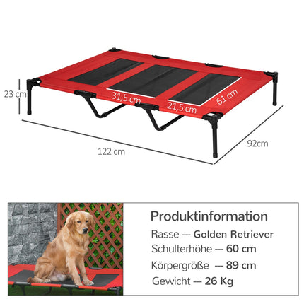 Metal dog bed - large, red, Oxford fabric