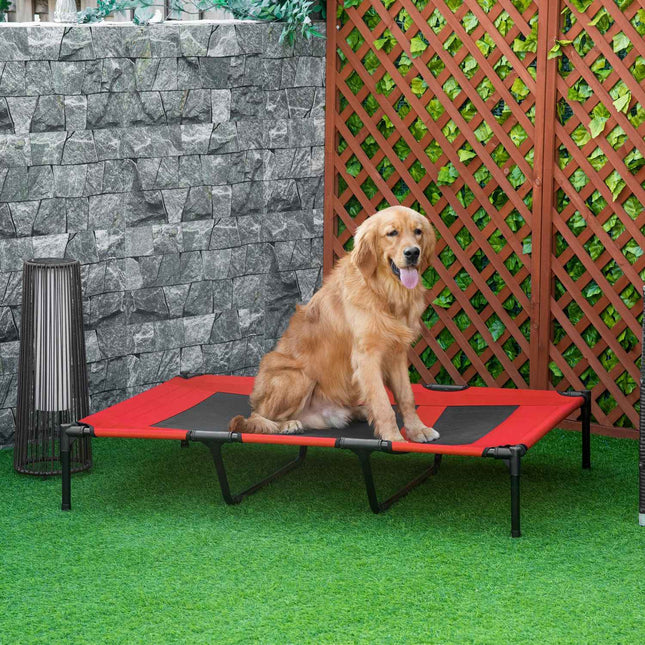 Metal dog bed - large, red, Oxford fabric