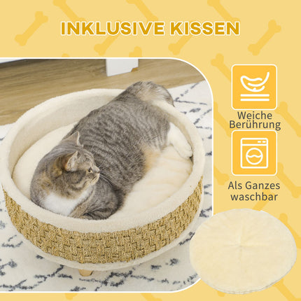 Elevated dog bed with washable cushion, seaweed rope