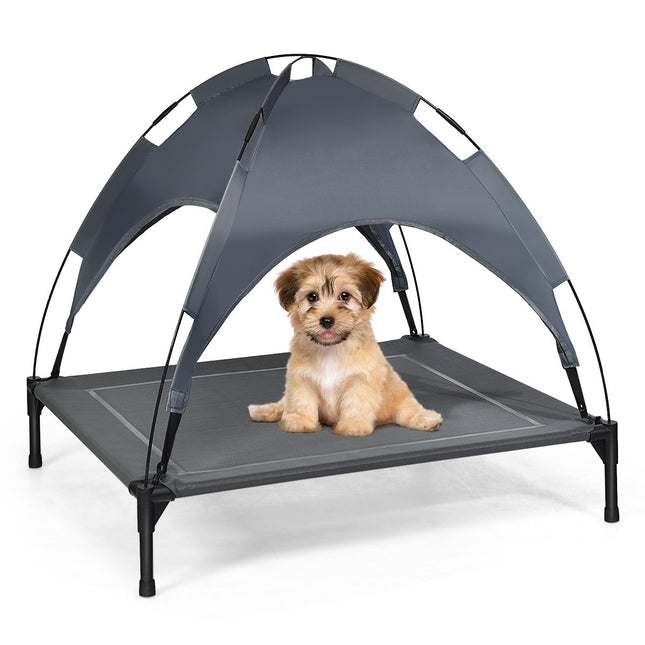 Dog Bed with Canopy Dog Lounger Garden Pet Bed and Tent 105 x 87 x 89 cm Gray