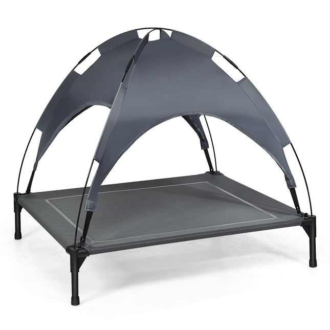 Dog Bed with Canopy Dog Lounger Garden Pet Bed and Tent 105 x 87 x 89 cm Gray