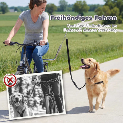 Dog Bike Leash with Shock Absorbers, Adjustable, Silver/Black
