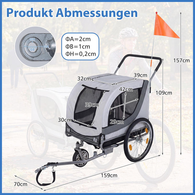 Dog Bike Trailer & Buggy, 80kg Capacity, Mesh Windows