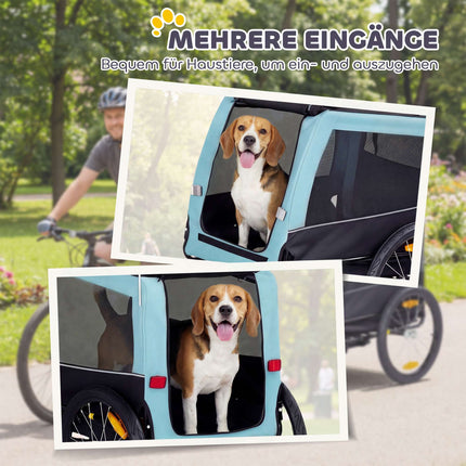 Dog Bike Trailer, Metal Frame, 20kg Capacity, Blue