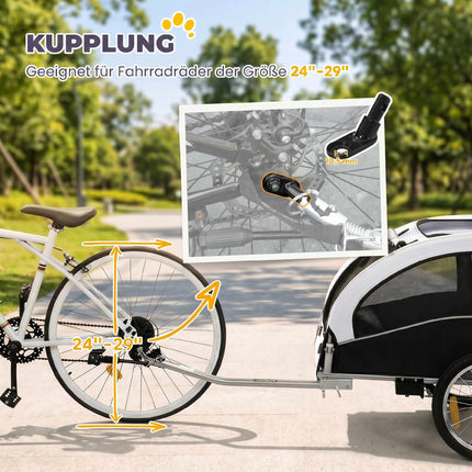 Dog Bike Trailer-Stroller, 2-in-1, Up To 20 kg, White
