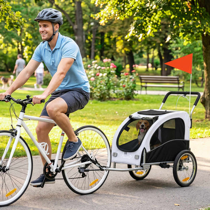 Dog Bike Trailer-Stroller, 2-in-1, Up To 20 kg, White