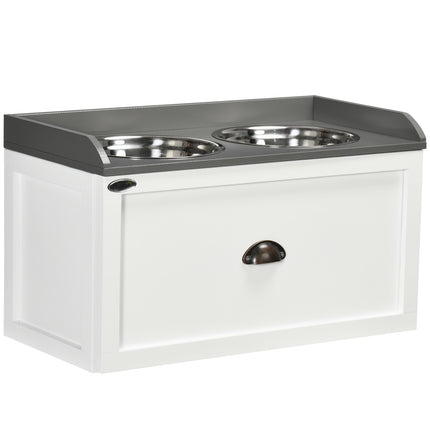 Elevated dog bowl feeding station with 2x2L stainless steel bowls