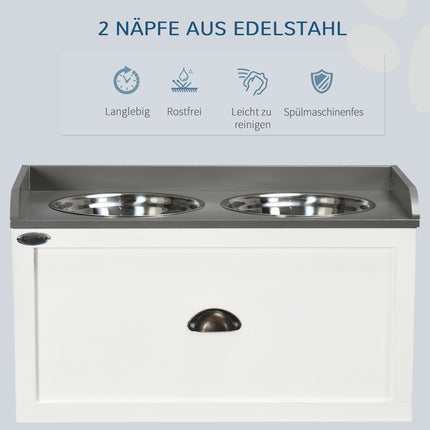 Elevated dog bowl feeding station with 2x2L stainless steel bowls
