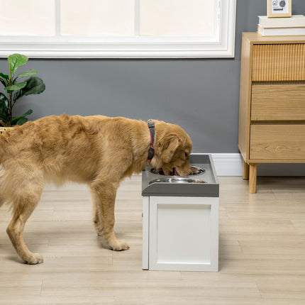 Elevated dog bowl feeding station with 2x2L stainless steel bowls
