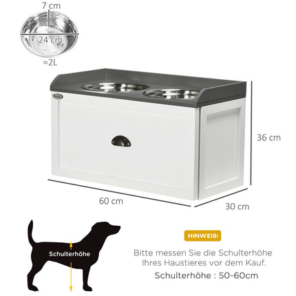 Elevated dog bowl feeding station with 2x2L stainless steel bowls