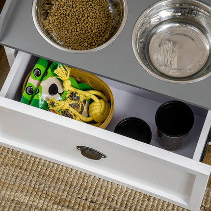 Elevated dog bowl feeding station with 2x2L stainless steel bowls