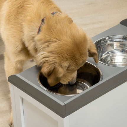 Elevated dog bowl feeding station with 2x2L stainless steel bowls