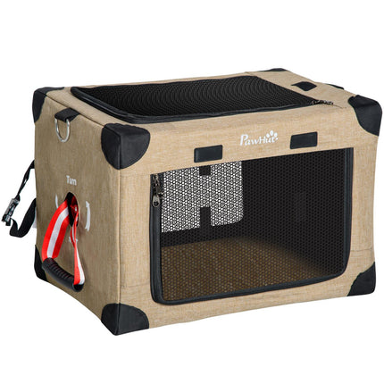 Collapsible dog transport box with handle, Khaki, 48.5x33.5x33cm