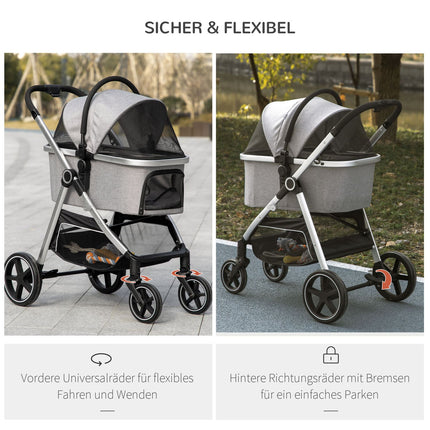 Dog stroller 2-in-1 foldable, safety leash, 15 kg