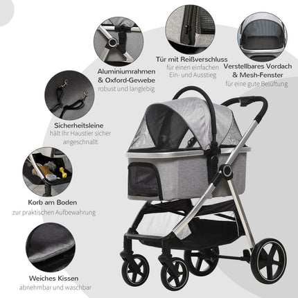 Dog stroller 2-in-1 foldable, safety leash, 15 kg