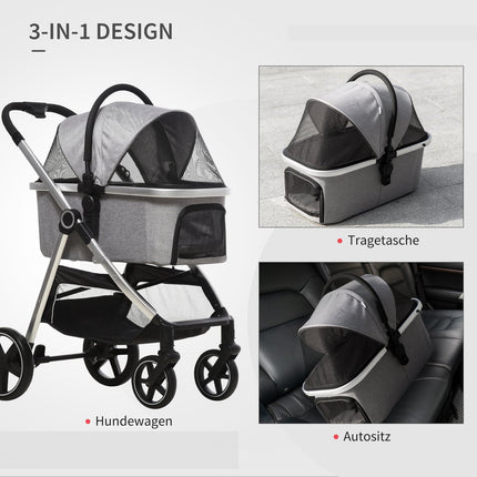 Dog stroller 2-in-1 foldable, safety leash, 15 kg