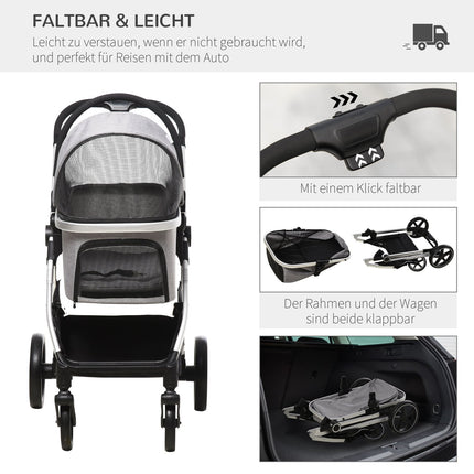 Dog stroller 2-in-1 foldable, safety leash, 15 kg