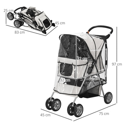 Collapsible dog carriage with rain cover, mesh window and cup holder