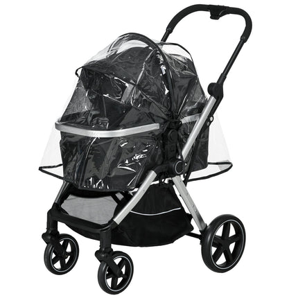 Hondenbuggy Hondenwagen Met Regenhoes Huisdierwagen Kattenbuggy Met Veiligheidslijnen Buggy Voor Kleine Honden Oxford Zwart 84 X 58 X 110 Cm