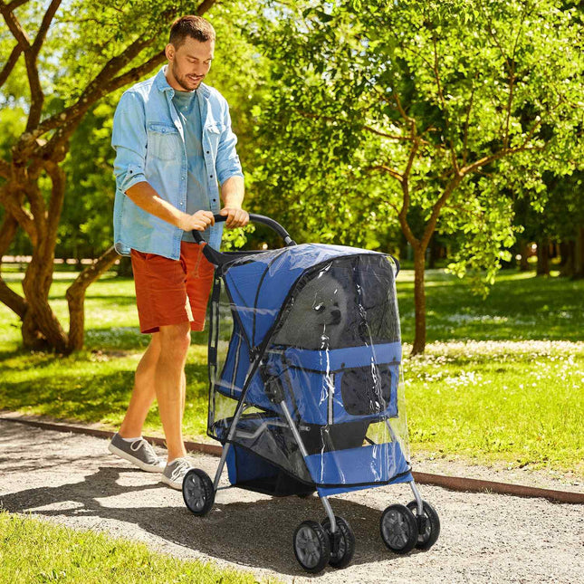Collapsible dog carriage, rain cover & cup holder, limit 20 kg