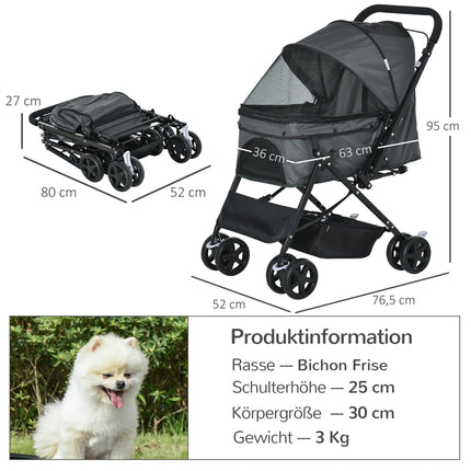 Dog carriage, Buggy for small pets, dark gray Oxford 76.5 cm