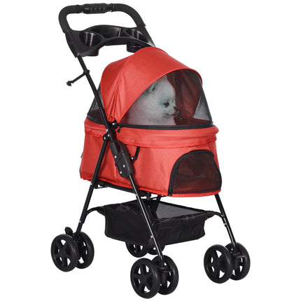 Collapsible red pet carriage for small dogs & cats 67x45x96cm