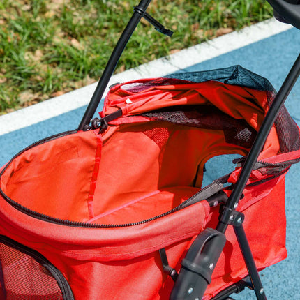Collapsible red pet carriage for small dogs & cats 67x45x96cm