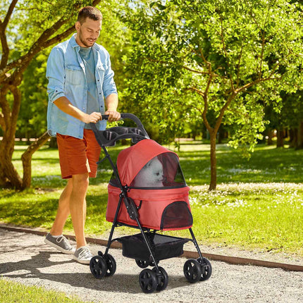 Collapsible red pet carriage for small dogs & cats 67x45x96cm